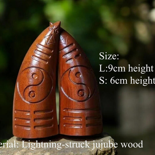 Handcrafted Taoist Divination Holy Cups - Ancient Lightning-Struck Jujube Wood Fortune Telling Tools - Spiritual Protection,Home Blessing