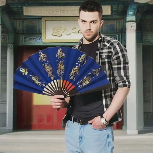 Handcrafted Taoist Ritual Fan | Traditional Feng Shui Fortune Gods & Zhen Wu Emperor | 10" Silk Hand-Painted Folding Fan | Dispel Evil