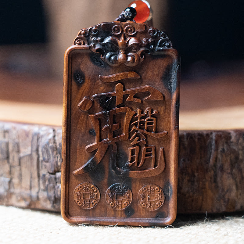 Handcrafted Thunderstruck Jujube Wood Zhao Gong Ming Amulet - Ancient Taoist Talisman for Prosperity, Protection & Home Blessing - Guardian Deity