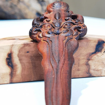 Hand-Carved Thunder-Struck Peach Wood Sword, Daoist Spiritual Gift for Home Protection & Blessings