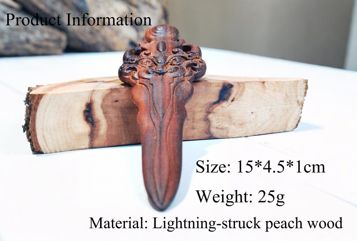 Hand-Carved Thunder-Struck Peach Wood Sword, Daoist Spiritual Gift for Home Protection & Blessings