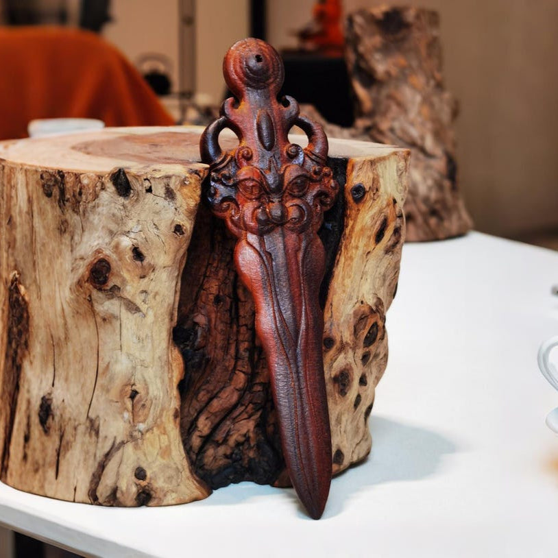Hand-Carved Thunder-Struck Peach Wood Sword, Daoist Spiritual Gift for Home Protection & Blessings