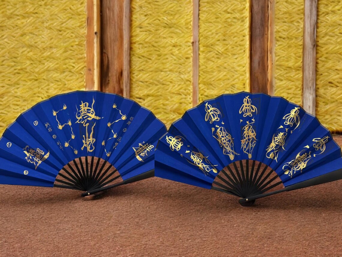 Handcrafted Taoist Ritual Fan | Traditional Feng Shui Fortune Gods & Zhen Wu Emperor | 10" Silk Hand-Painted Folding Fan | Dispel Evil