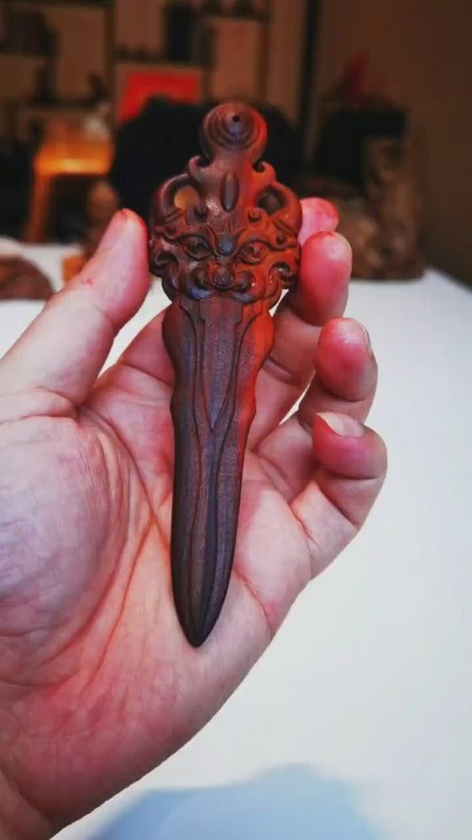 Hand-Carved Thunder-Struck Peach Wood Sword, Daoist Spiritual Gift for Home Protection & Blessings